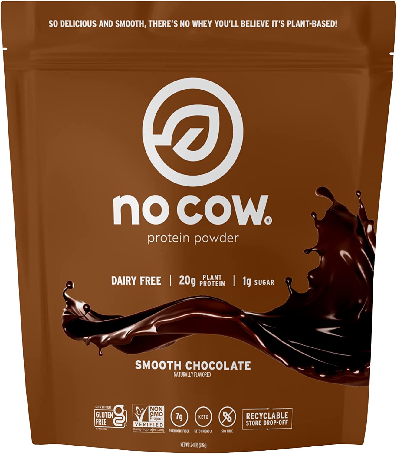 No Cow Vegan Protein Powder, Vanilla, 22g Plant Based Protein, Recyclable Aluminum Container & Scoop, Non Dairy, Soy Free, Low Sugar, Low Net Carb, Gluten Free, Naturally Sweetened, Non GMO, Kosher - Image 1